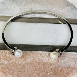 Mestige Bangle Cuff Bracelet  2 Pearls Rhinestone
